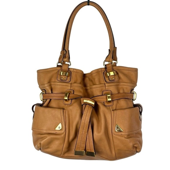 B. MAKOWSKY EDEN CAMEL TAN PEBBLED LEATHER SLOUCHY OVERSIZED SHOPPER TOTE BAG - Picture 4 of 15